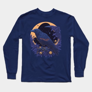 Gothic Crow at Night Time Long Sleeve T-Shirt